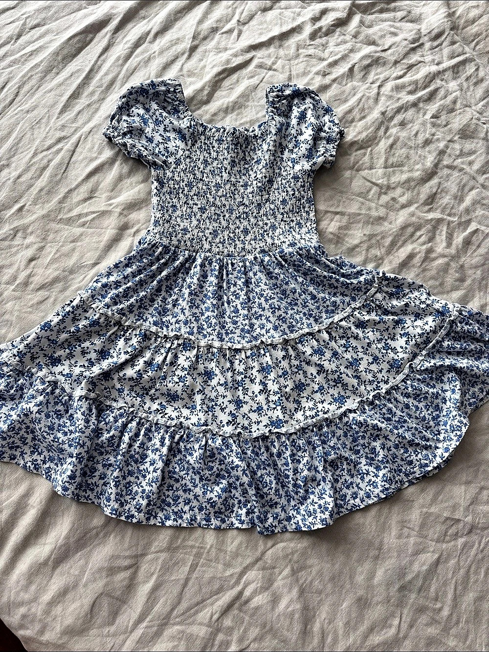 Polo Ralph Lauren Floral Smocked Cotton Jersey Dress Blue & White